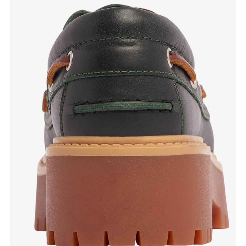 Timberland Black Leather Platform Boat Shoes with Brown/Tan Lug Sole NO BOX - Picture 5 of 7